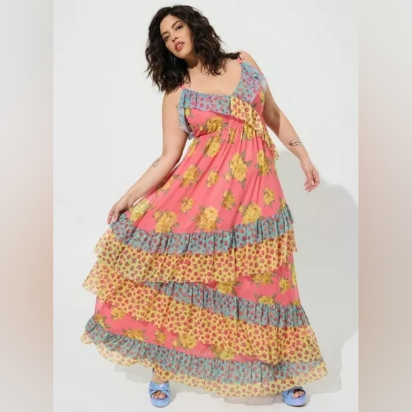 🆕 Betsy Johnson X Torrid Mesh Ruffle Maxi (Torrid 00) - Picture 9 of 14